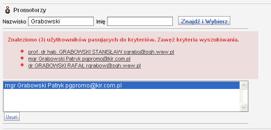 6. Wybrać promotora pracy. Domyślnym adresem e-mail, na który promotor otrzyma Raport podobieństwa wygenerowany przez System Plagiat.pl jest adres e-mail promotora w domenie sgh. 7.