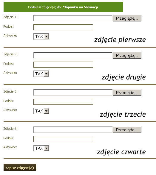 W powyższym przykładzie X = 4, dlatego też jednocześnie system daje możliwość zapisania 4 zdjęć. Dlaczego tylko tyle? Związane to jest z ewentualnym obciążeniem przeglądarki, gdy ktoś np.