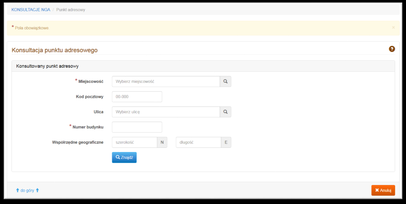Konsultacja punktu adresowego.