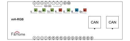 MODUŁ mh-rgb Moduł RGB przystosowany jest do sterowania niskonapięciowych (12V) źródeł światła LED na zasadzie ustawiania jasności i barwy oświetlenia.