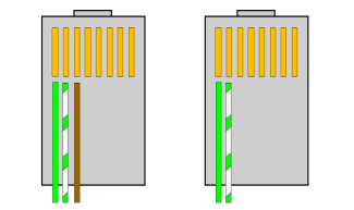 Rysunek 1. Kolejność zaciśnięcia żył w końcówce RJ45. Bezwzględnie należy przestrzegać zasady nie zamykania linii CAN.
