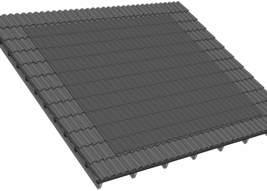 Przykład montażu w linii dachówek C Przykład przedstawia montaż Sunfix plus - 2-warstwowego systemu montażowego na dachu krytym dachówką z pionowym ułożeniem modułu i hakiem dachowym 90.