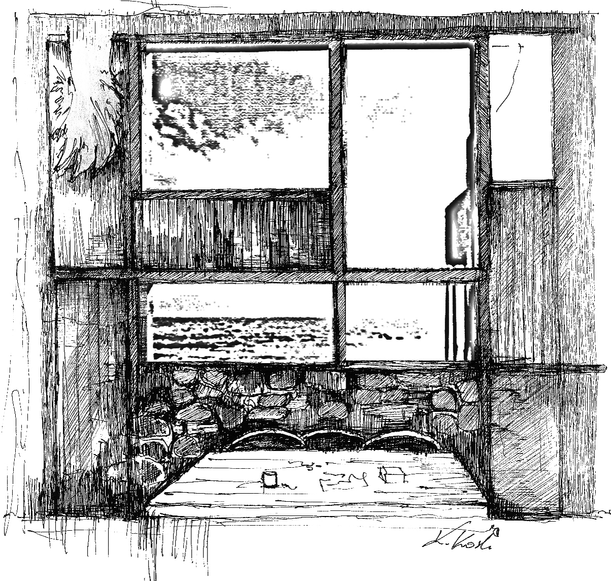 K. KOSK Ryc.2b. La Casa Ruiz: wnętrze, widok na ocean; rys.