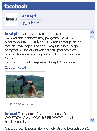 Jednym przyciskiem myszy na stronie Bron.pl, można zostać fanem sklepu na Facebooku.