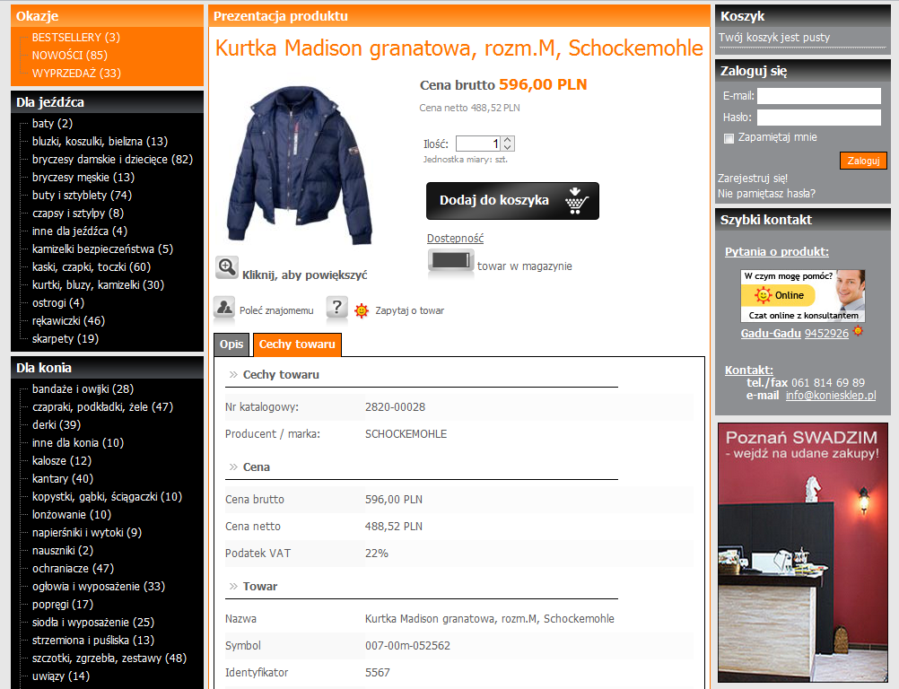 Karta towaru w sklepie www.koniesklep.
