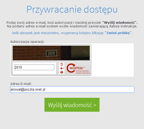 Jeśli tekst jest nieczytelny, wygeneruj następny klikając przycisk.