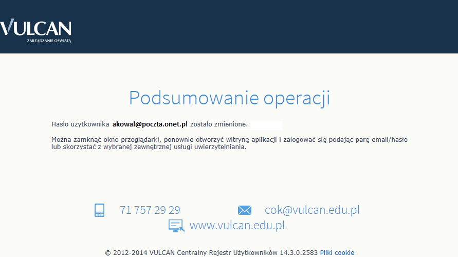 4/6 Wyświetli się strona Podsumowanie operacji zawierająca informację, że hasło