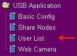 1. Kliknij na USB Application User List na menu z lewej strony ekranu 2.