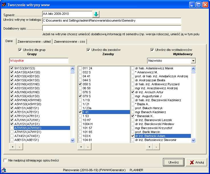 Tworzenie kalendarzy grup,