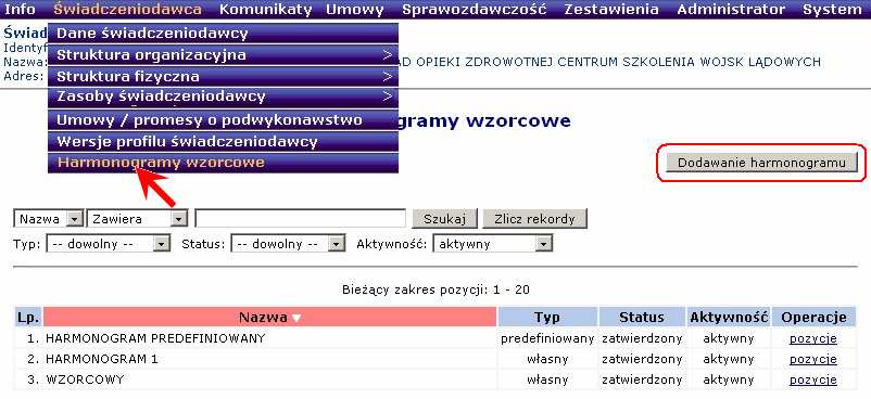 3. Dodanie nowego miejsca udzielania świadczeń Aby dodać nowe miejsce udzielania świadczeń konieczne jest wykonanie następujących kroków: 1.