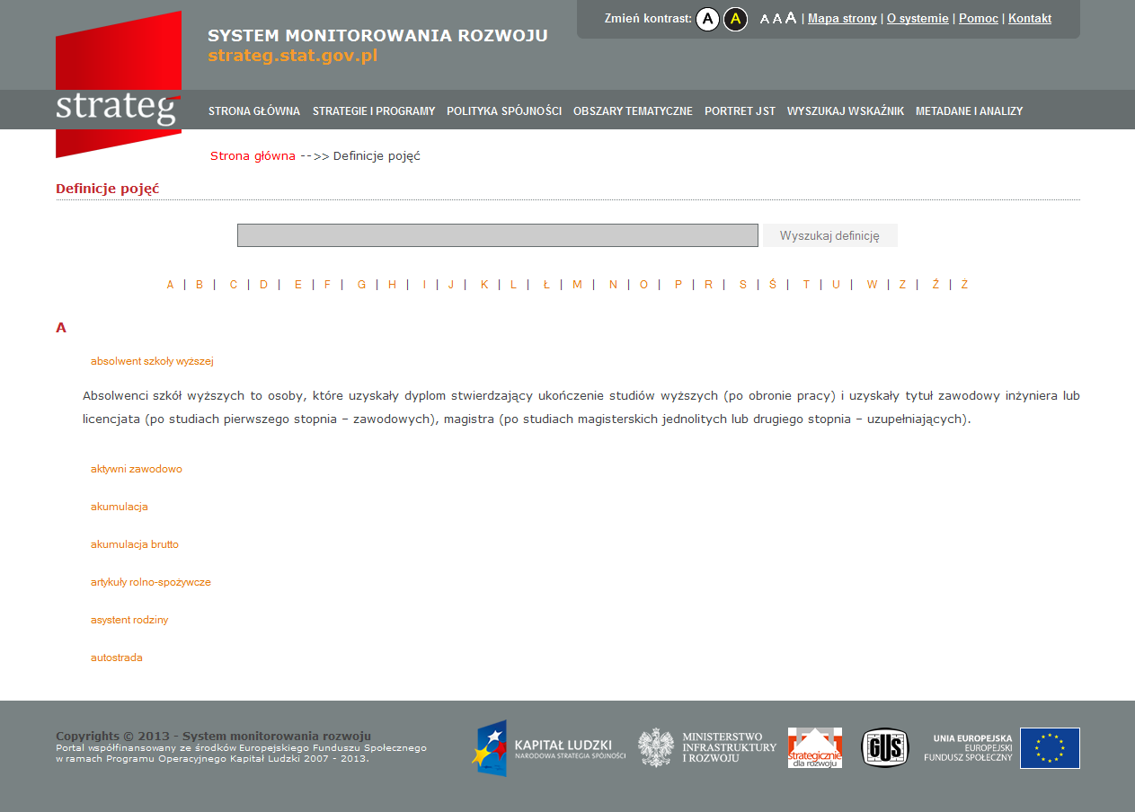 Możliwość wyszukania definicji po jej nazwie.