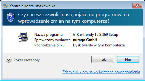 Instalacja Prosimy pamiętać, że do instalacji programu GfK e-trendy wymagane są uprawnienia administratora.