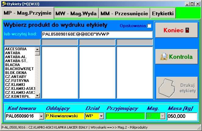 W przypadku gdy do okienka nie zostanie wpisany przecinek program wyświetli okienko, w którym poinformuje, Ŝe potraktował masę jako podaną w kilogramach.