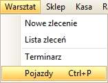 7.3 Pojazdy Kartotekę pojazdów otwieramy wybierając z paska menu: Warsztat -> Pojazdy ( lub Kartoteki -> Pojazdy ). lub Możemy również skorzystać z skrótu klawiszowego Ctrl+P.