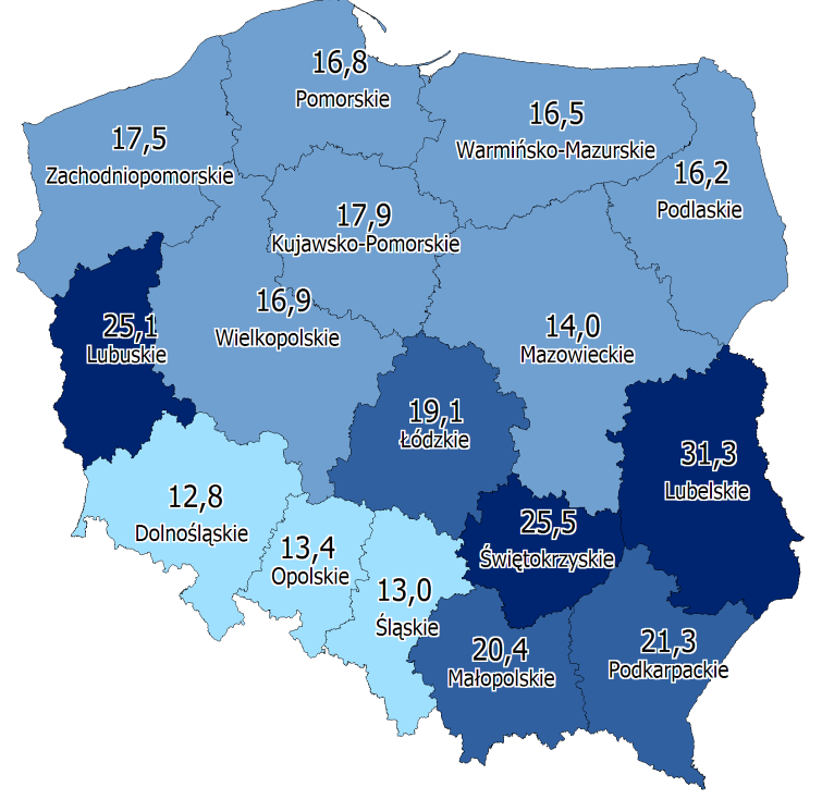 odpowiednio: 30,3% i 24,5% gospodarstw) 7 Ubóstwo i wykluczenie społeczne według województw Przeprowadzone badania nad zasięgiem ubóstwa lub wykluczeniem społecznym pozwalają na dokonanie