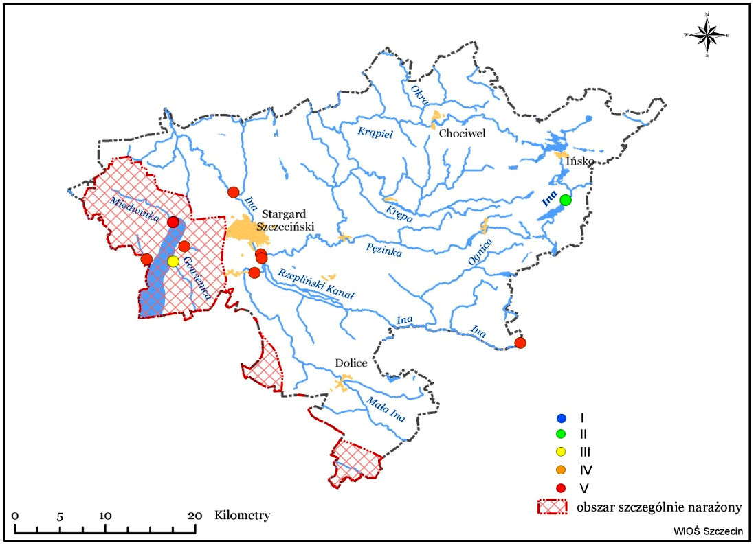 RYSUNEK NR 7 Poziom skaŝenia bakteriologicznego wód w punktach badanych w latach 2004 2008