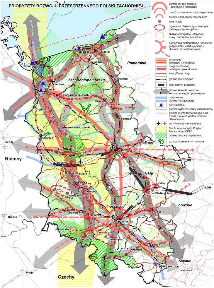 Mapa 13. Priorytety rozwoju przestrzennego Polski Zachodniej Źródło: 3.5.