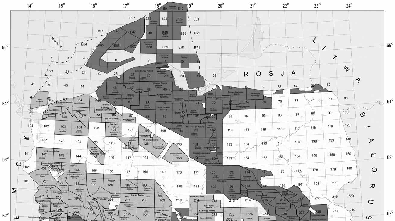 Rys. 11.2 Mapa koncesji na poszukiwanie gazu łupkowego w Polsce. Źródło: Ministerstwo Środowiska (czerwiec 2011).