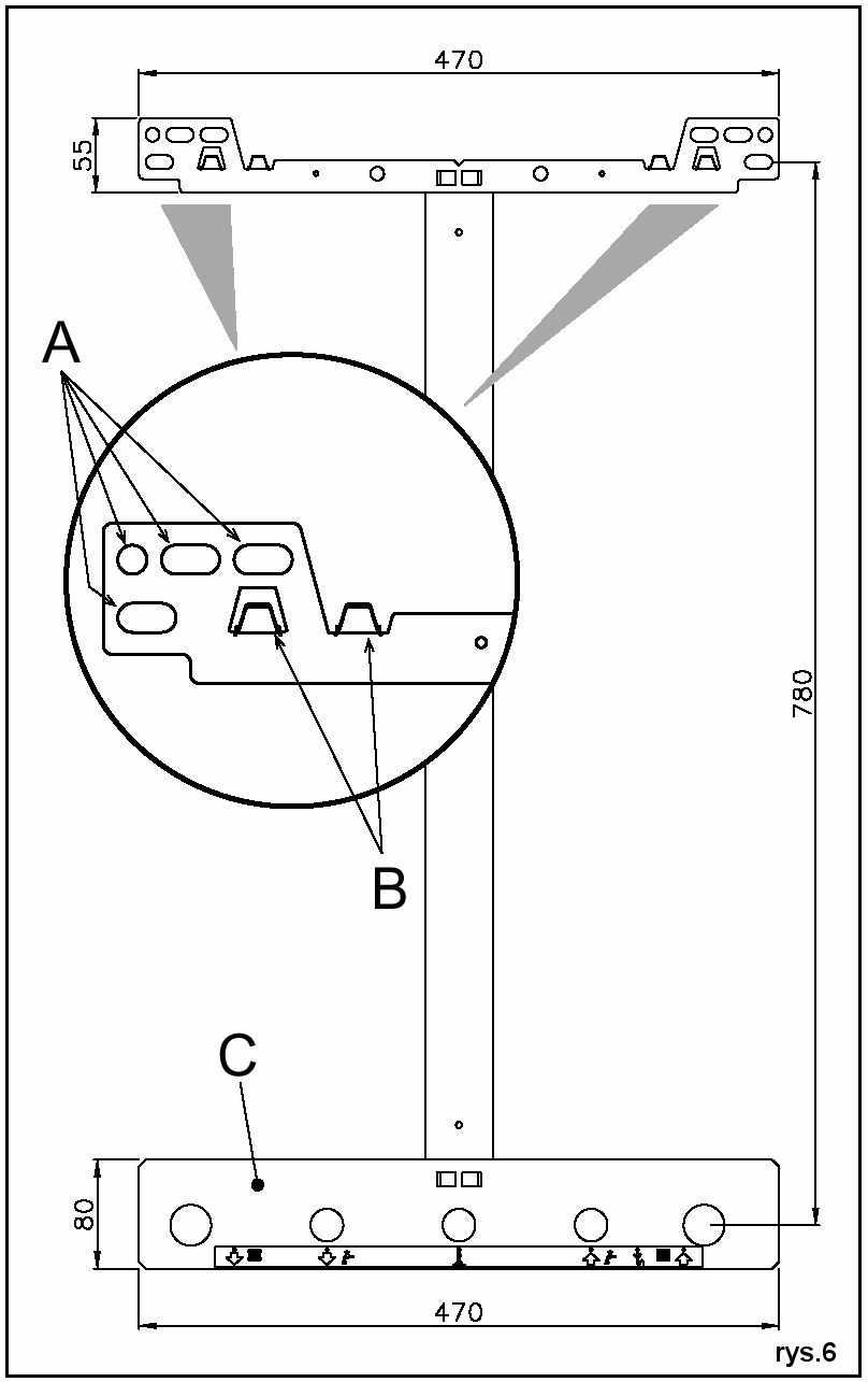 Mocowanie do ściany Kocioł jest dostarczany seryjnie z: - wspornikiem do mocowania (detal 1, rys. 5a). - demontowalnym wzornikiem (detal 2 i 3, rys.