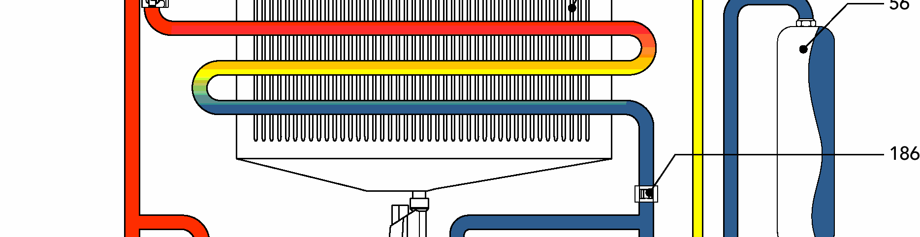 o. 16 Wentylator 32 Pompa obiegu centralnego ogrzewania 34 Czujnik temperatury