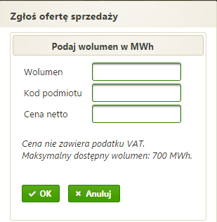 Kliknięcie OK powoduje natychmiastową zmianę statusu gwarancji w Rejestrze na Przekazany O.K.. Na wniosek Członków Rejestru, TGE przygotowuje dokumenty potwierdzające, że dana liczba gwarancji została przekazana danemu Odbiorcy.