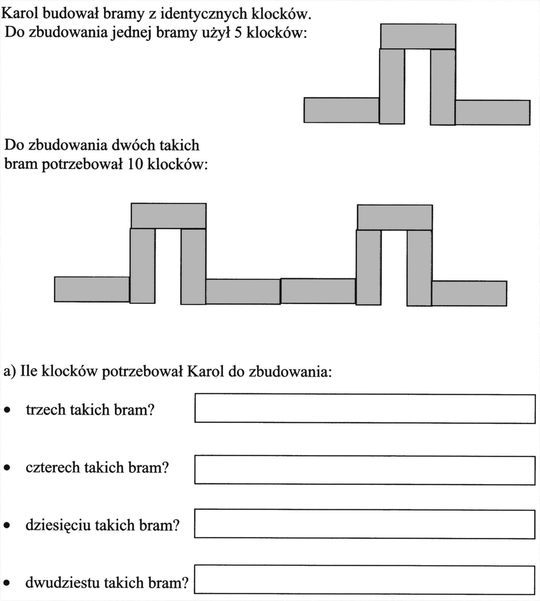 W tego rodzaju sytuacji nowej poznawczo uczniowie uruchamiali proces korzystania z wiedzy osobistej, obliczając dowolnymi sposobami liczbę klocków i tworząc po drodze nowe.