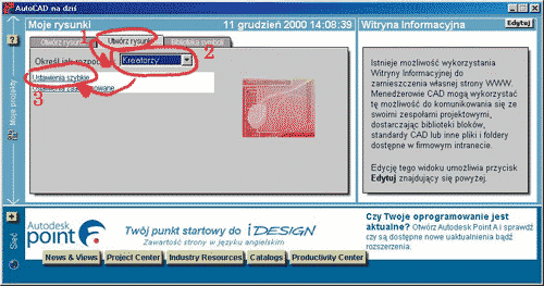 Przykład -- tworzenie nowego rysunku z użyciem opcji Kreatory 1. Otwieramy AutoCAD-a poprze kliknięcie na jego ikonie umieszczonej na pulpicie. 2.