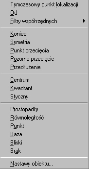 Rys. 3 Wywołania poszczególnych narzędzi rysowania precyzyjnego możemy również dokonać naciskając Shift+prawy klawisz myszy. Pojawi się wtedy poniższe okno.