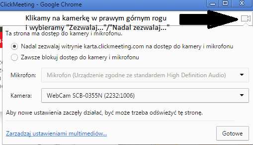 Ustawienia przeglądarki zmieniamy klikając lewym klawiszem na kamerę widoczną w prawym górnym rogu okna programu.