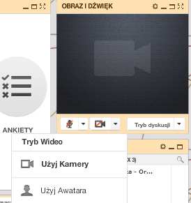 Testujemy ustawienia wideo, klikając Użyj kamery. W ustawieniach wideo wybieramy Awatar, czyli swoje zdjęcie / logo organizacji lub archiwum.