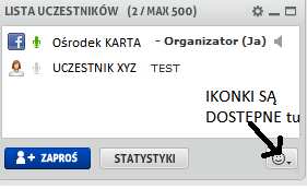 przez kliknięcie na wybraną IKONKĘ: 1. Podnieś rękę oznacza, że uczestnik chce zadać pytanie. 2.