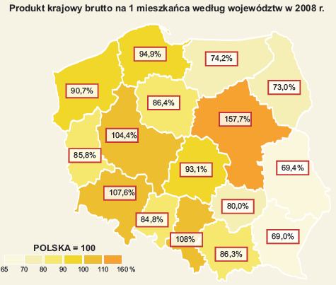 Poziom PKB na 1 mieszkańca odnotowany w 2008 r. w województwie lubuskim stanowił 85,8% wartości PKB na 1 mieszkańca w Polsce i w porównaniu do 2000 r. był niższy o 4,3 pkt proc. Rysunek 3.