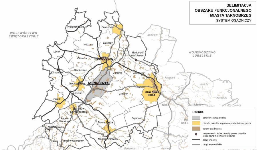 Rysunek 9 Tarnobrzeg w funkcji systemu osadniczego Źródło: Ekspertyza Instytutu Geografii i Przestrzennego Zagospodarowania. S.