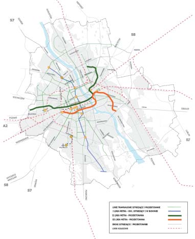 EL OPERAYJNY 5.4. Integracja przestrzenna lewobrze nej i prawobrze nej Warszawy Planowany uk ad II i III linii metra Miasto lepiej ni dotychczas wykorzysta walory Wis y.