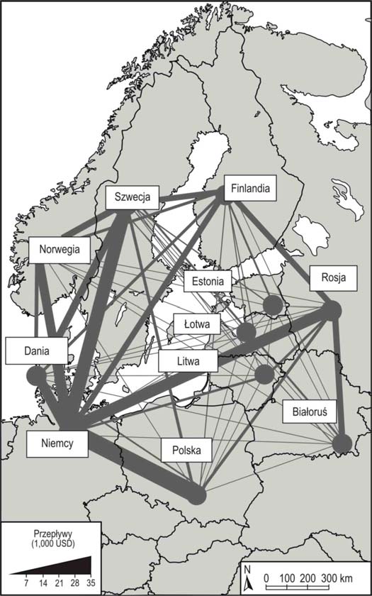 pochodną rozmiaru gospodarek poszczególnych krajów (stąd nie zauważalne powiązania z krajami bałtyckimi).