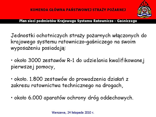 Kolejne zestawienie dotyczy rozbudowania potencjału krajowego systemu ratowniczo-gaśniczego.