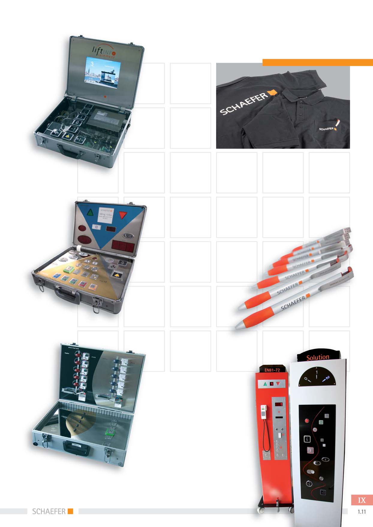 Koszulki polo z nadrukiem logo Walizka demonstracyjna System Info Lift Różnorodność funkcji i opcji produktu w poręcznej formie - w przypadku walizki demonstracyjnej SCHAEFER-a - prosta i skuteczna.