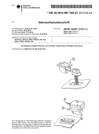 Przykład: Numer zgłoszenia: DE 20 2014 001 790 U1 Zgłaszający: Mercedes - Benz Przedmiot wzoru użytkowego: OBD Saver, system diagnostyki pokładowej samochodów Warto zwrócić uwagę na to, że choć