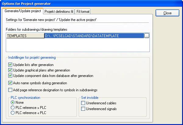 Generator projektu Ustawienia dla Generatora projektu zostały podzielone na logiczne zakładki.