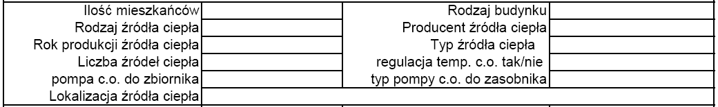 Poradnik wypełniania ankiety Poniżej widać pierwszą stronę ankiety Pierwsze puste pole przeznaczone jest na szkic pomieszczenia kotłowni.