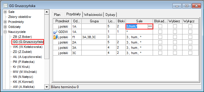 Plan lekcji Optivum. Jak przypisywać do przydziałów preferencje dotyczące sal? 5/7 3.