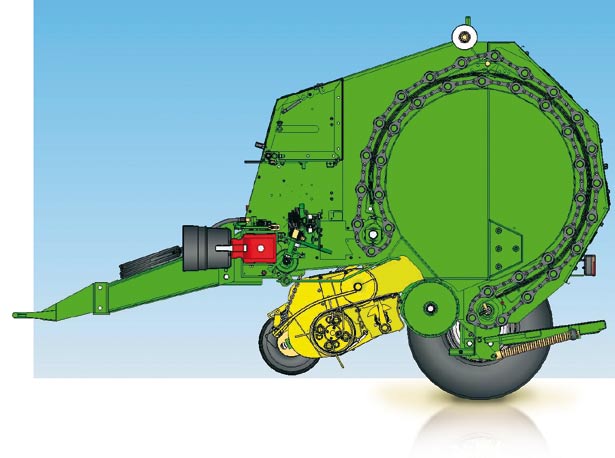 Prasa belująca Z-500 to prasa stałokomorowa, czyli może ona zwijać baloty w jednym wymiarze, tj. o średnicy około 1250 mm i wysokości 1200 mm.