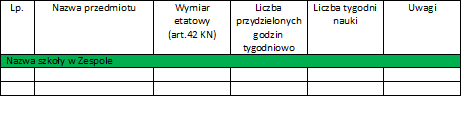 PRZYDZIAŁ GODZIN PANU/I WYKSZTAŁCENIE ROK SZKOLNY.