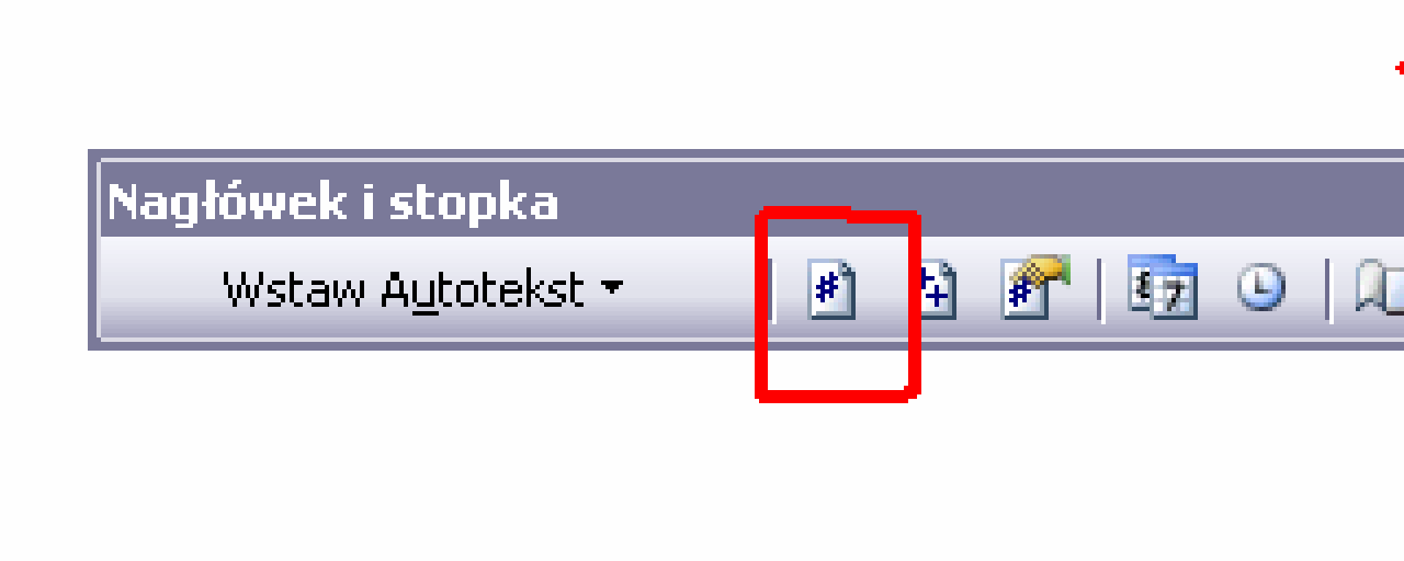 Następnie klikamy w pokazaną na Rysunek 4 ikonę, co spowoduje wstawienie numeru strony w miejscu gdzie był ustawiony kursor. Rysunek 4. Wstawianie numeru strony.
