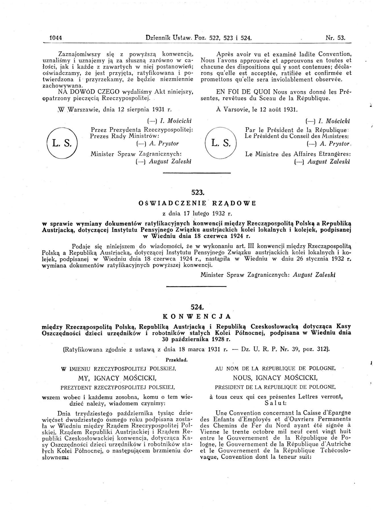 1044 Dziennik Ustaw. Poz. 522, 523 i 524. Nr. 53.