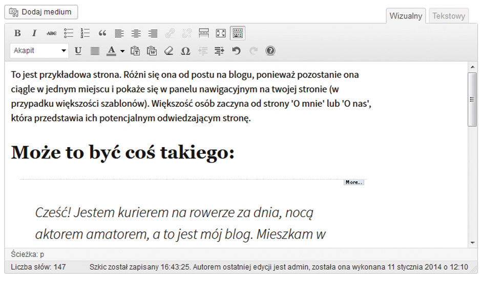 Edytor ten posiada podstawowe możliwości edycji tekstu, w większości znane z innych edytorów tekstu. Niestety, zabrakło w nim kilku przydatnych funkcji, np. wstawiania i modyfikowania tabel.