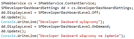 I. Diagnostyka przy użyciu mechanizmu Developer Dashboard. Cel: uruchomienie i zapoznanie się z mechanizmem diagnozowania wydajności serwisów Sharepoint Developer Dashboard. 1.