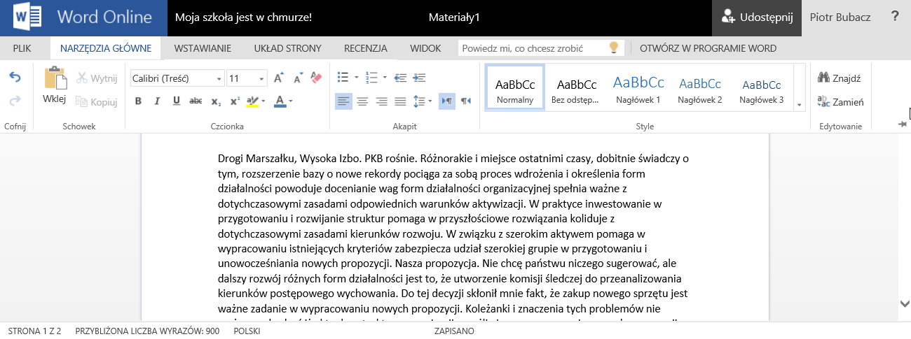 Zadanie 2: otwieranie i edytowanie dokumentów przy użyciu aplikacji Office Web Apps To zadanie dotyczy wyświetlania i edytowania dokumentów w przeglądarce przy użyciu aplikacji Office Web Apps. 1.