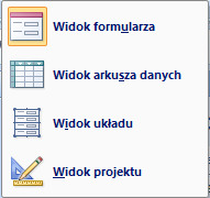 1.Narzędzia główne : W widoku arkusz danych można wykonywać podstawowe operacje na wierszach tabeli: przeglądać wiersze, wyszukiwać (filtrować) wiersze, wstawiać nowy wiersz, usuwać