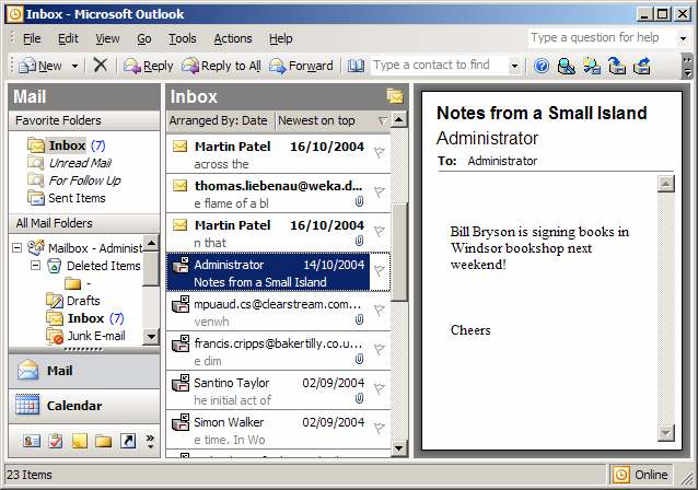 MS Outlook Ikony oznaczają dane archiwalne W innym przypadku jest to zwykły mail Pojawiają się przyciski narzędzi i opcje menu pozwalające na